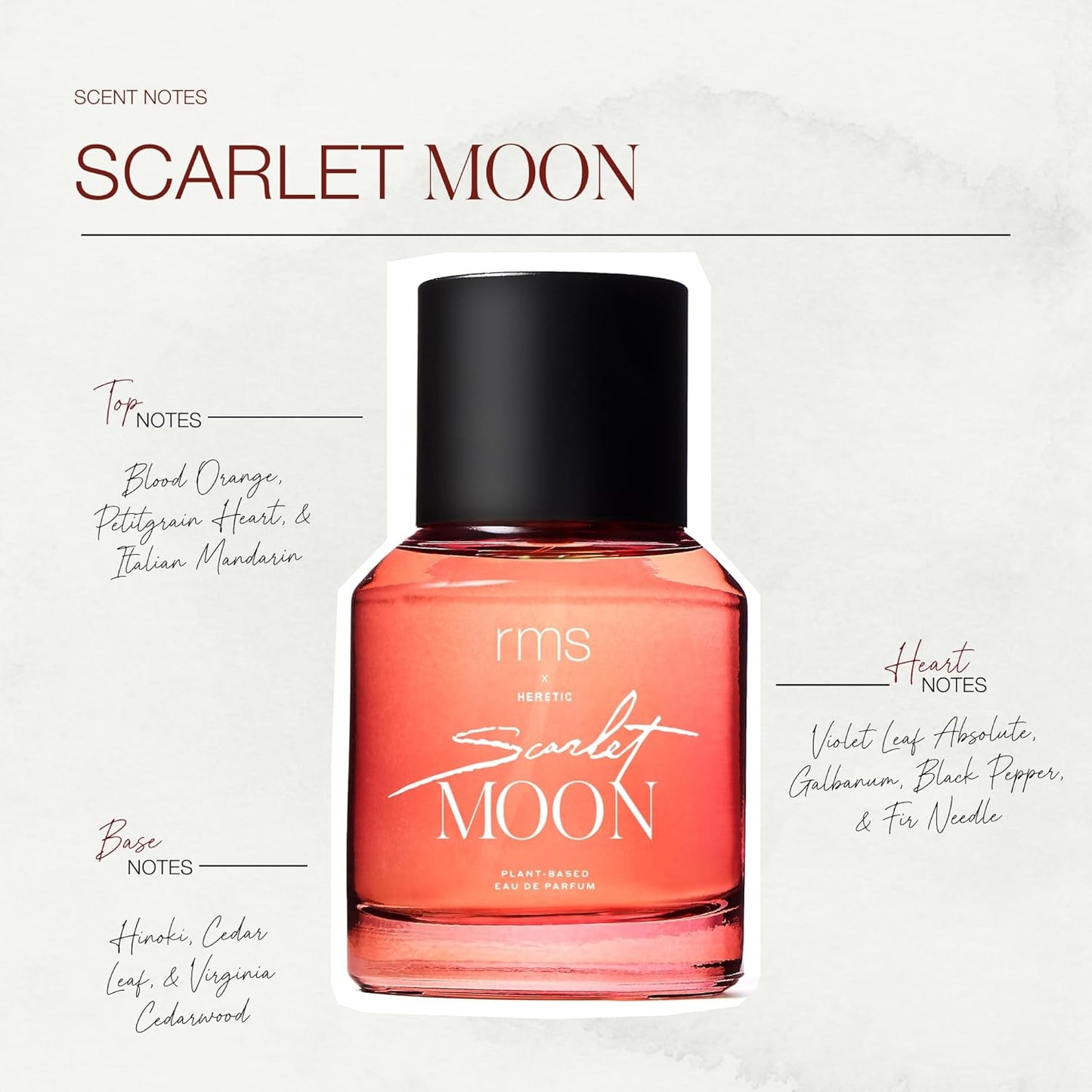 RMS Beauty x Heretic Scarlet Moon Eau De Parfum - Luxury Clean Perfume - Natural Citrus & Woodsy Unisex Fragrance with Hinoki - 1.7 fl oz