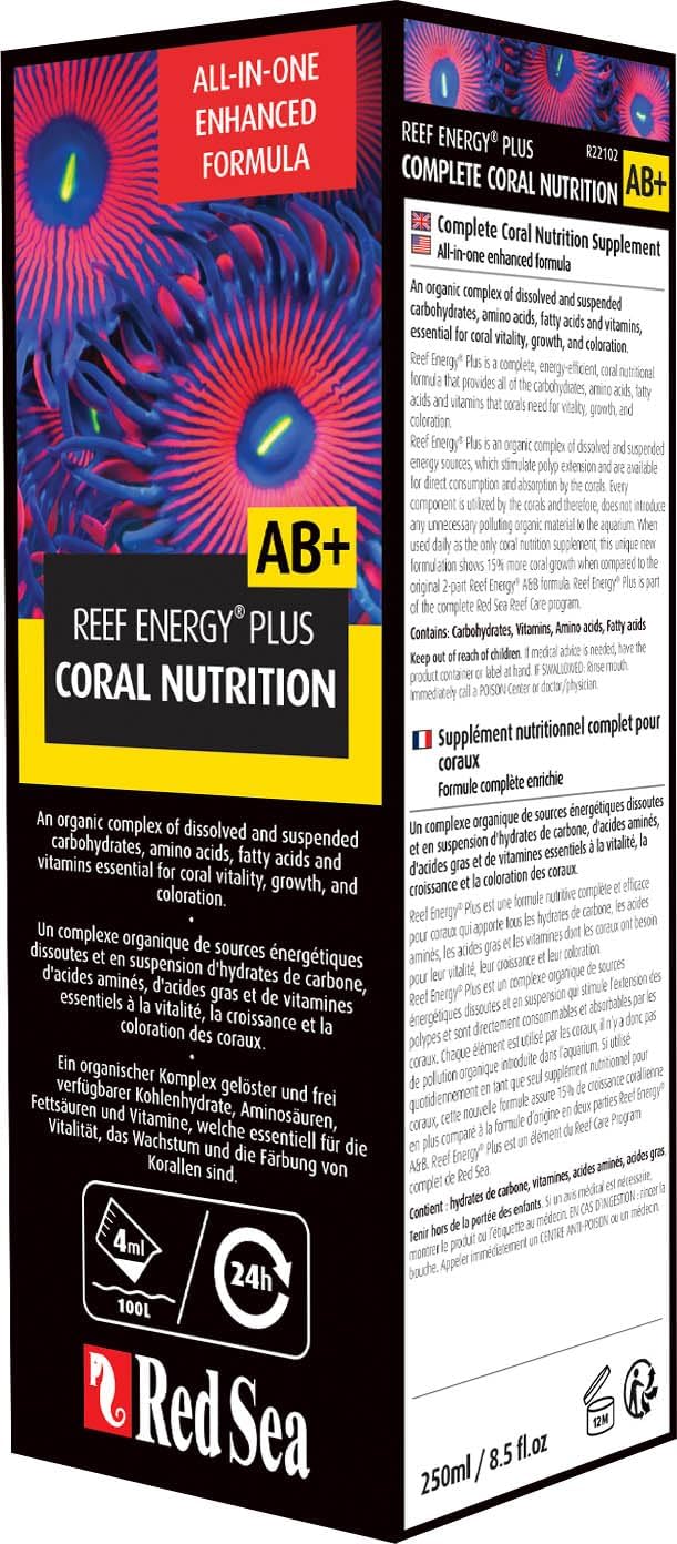 Red Sea Reef Energy Plus 250ml (AB+) All in One Coral Food for Saltwater Aquarium Marine Reef Tanks | Food for Soft, LPS, SPS, and Non-Photosynthetic Corals
