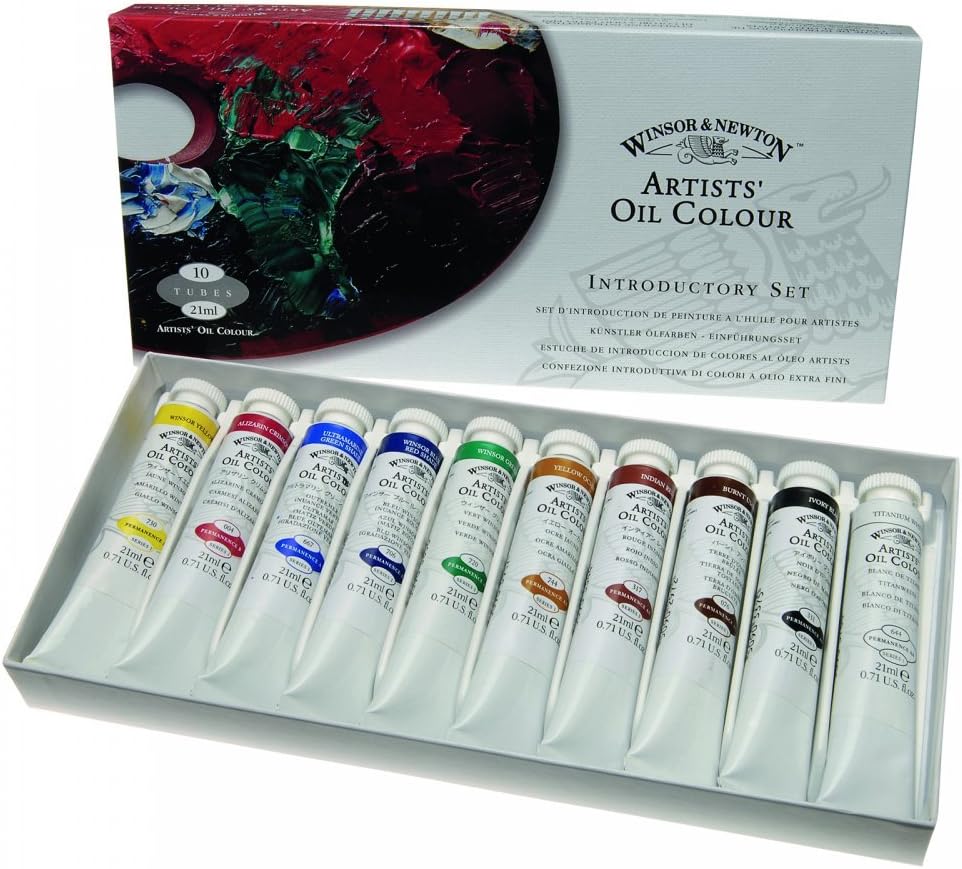 Winsor & Newton Artists' Oil Colour Paint Introductory Set, Ten 21ml Tubes, Crimson,Yellow,Green, 0.7 Fl Oz (Pack of 10)