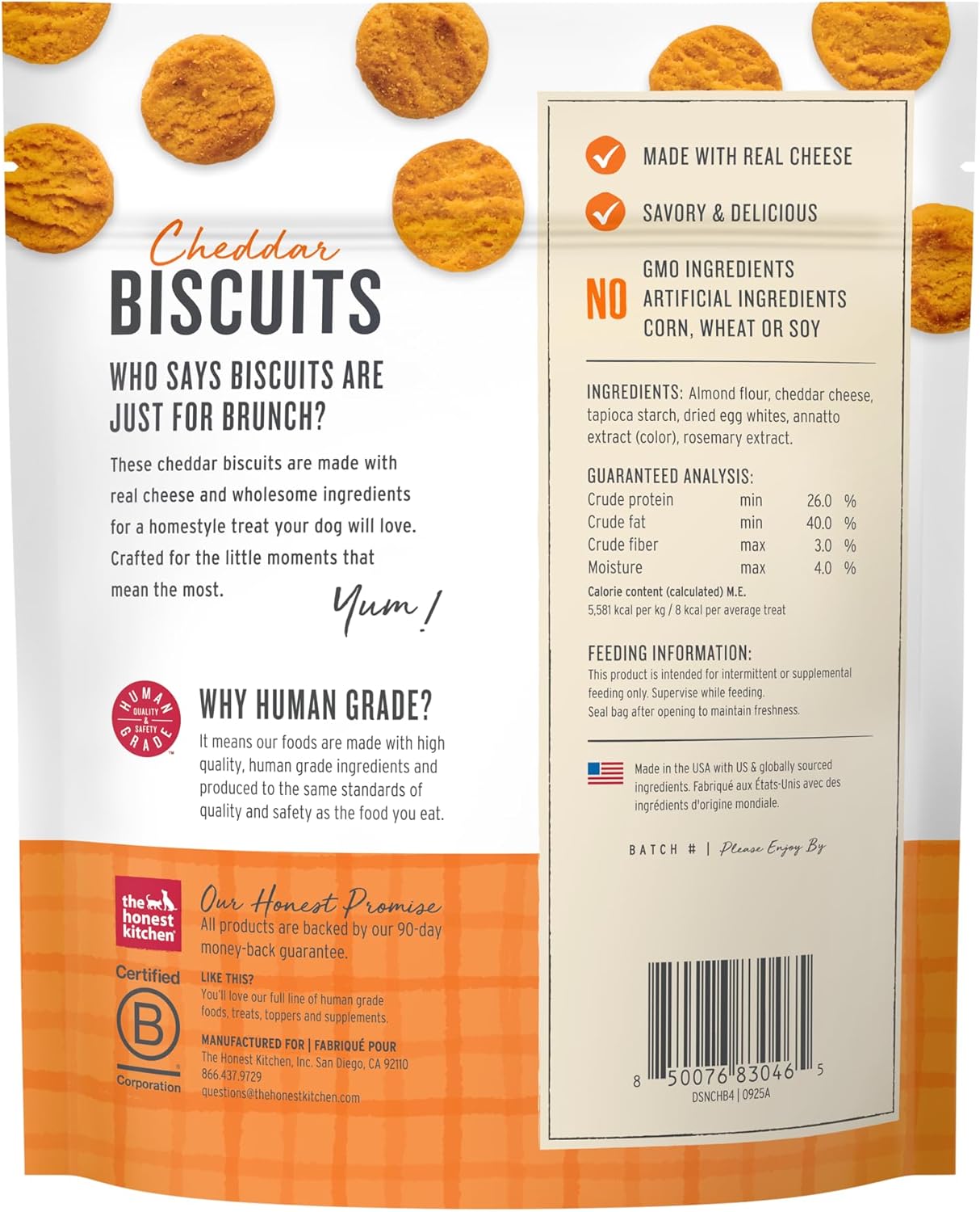 The Honest Kitchen Human Grade Dog Treats Cheddar Biscuits, 3.5 oz Pouch