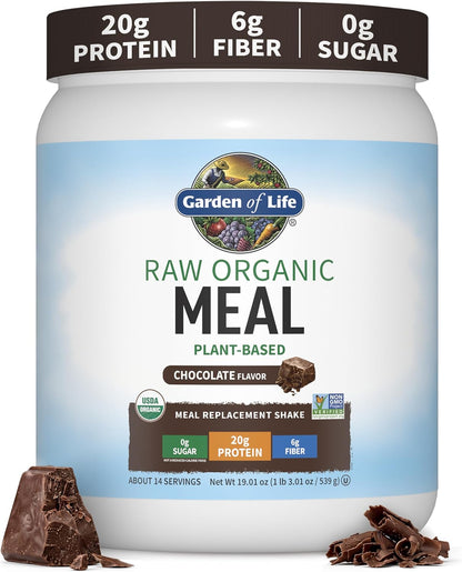 Garden of Life Meal Replacement Shakes, Raw Organic, Chocolate Protein Powder with Plant Based Pea Protein, Sprouts, Greens, Probiotics, Dairy Free 14 Servings