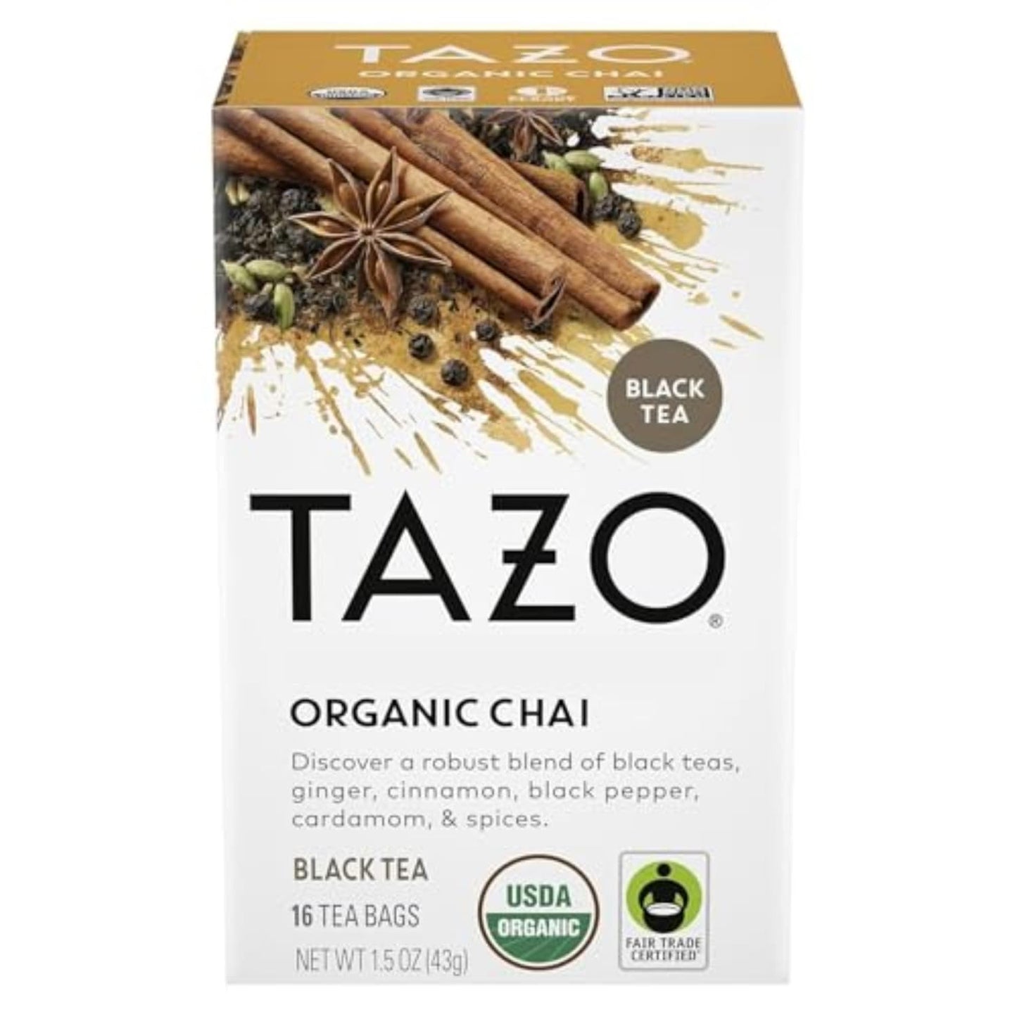TAZO Organic Chai Black Tea Bags, Chai Tea, 96 Total Tea Bags (16ct - Pack of 6)