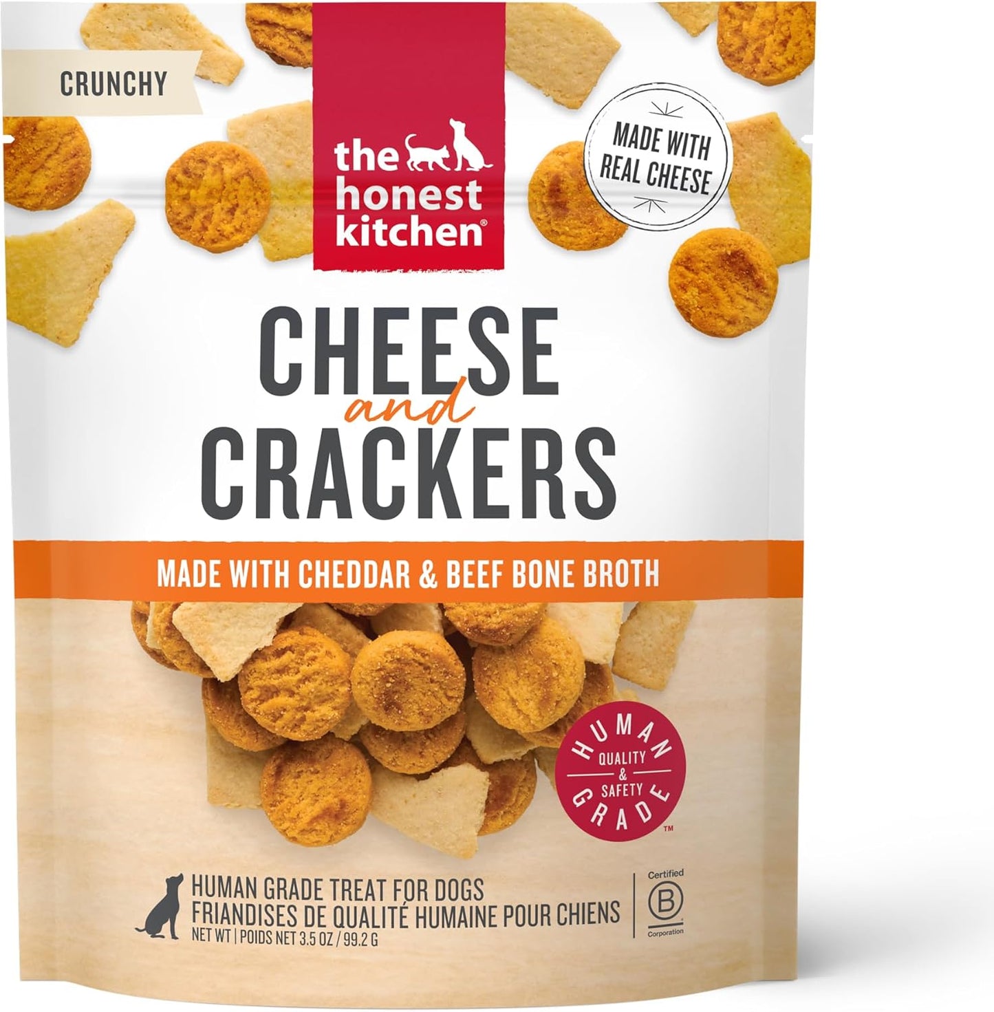 The Honest Kitchen Human Grade Dog Treats Cheese and Crackers, 3.5 oz Pouch