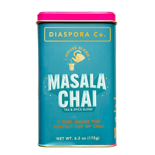 Diaspora Co. Masala Chai Loose Leaf Tea – Authentic Indian Spiced Black Tea with Single-Origin Cardamom, Ginger & Cinnamon – Fresh, Small-Farm Sourced Chai Blend for Latte & Milk Tea (175g Tin)