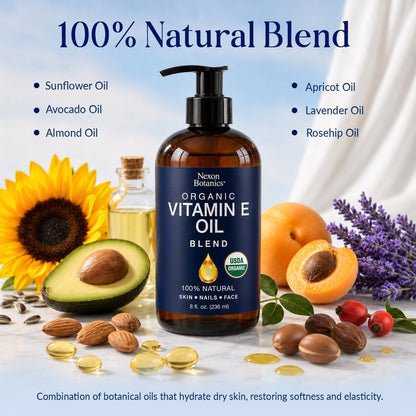 Organic Vitamin E Oil Blend 8 fl oz - Made from Pure, Natural Oils for Skin, Scars & Face - Aceite de Vitamina E - Nexon Botanics