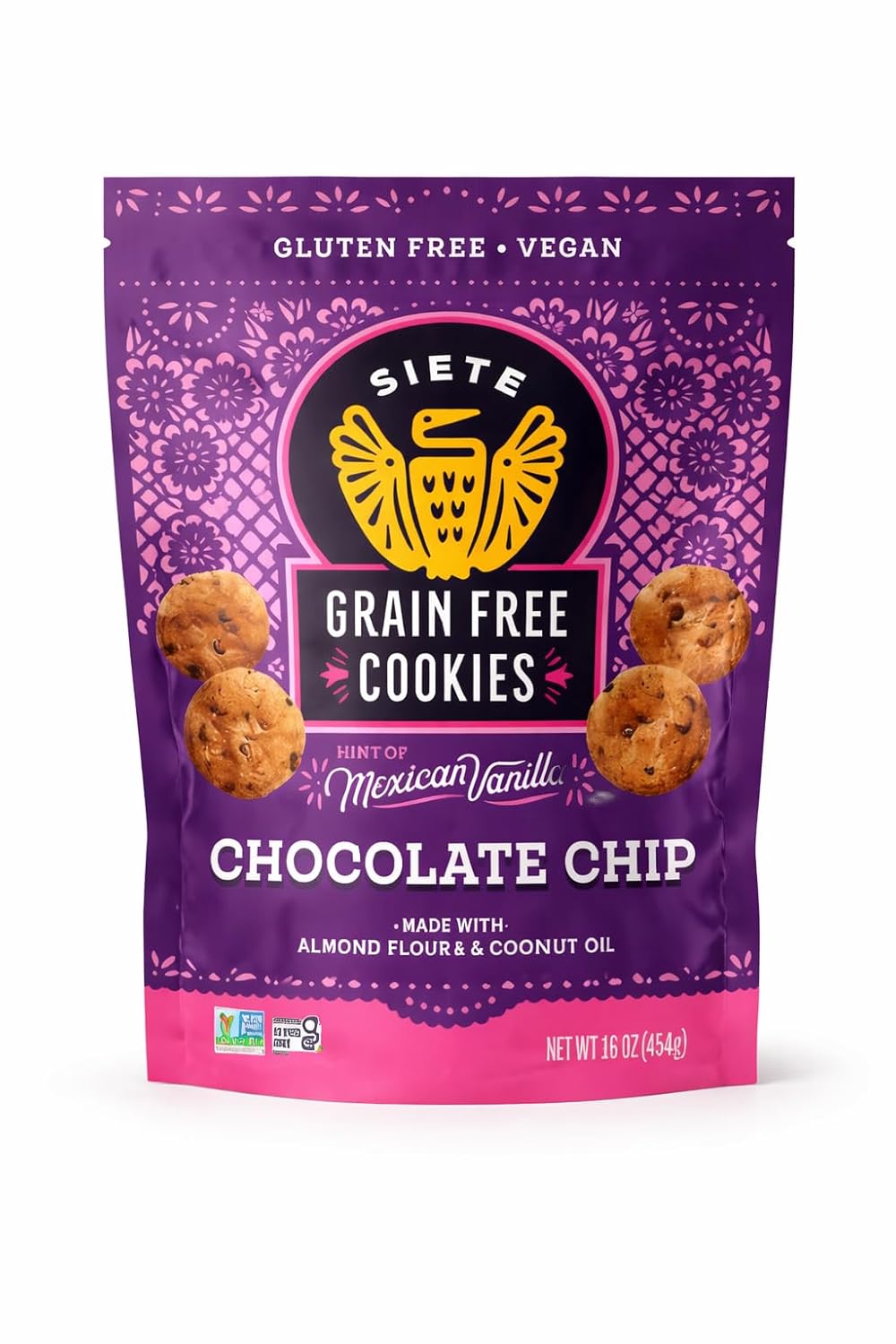 Siete Grain Free Cookies Mexican Vanilla Chocolate Chip – Gluten Free Vegan Cookies – Almond Flour Cookies with Coconut Oil – Dairy Free, Paleo Friendly Snack – 16 oz