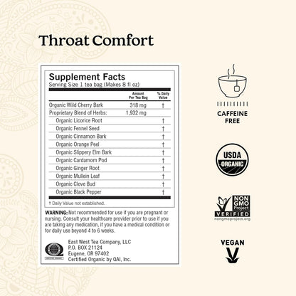 Yogi Tea Throat Comfort - 16 Bags per Pack (4 Packs) - Herbal Tea for Throats - Organic Throat Soothing - Includes Licorice Root, Wild Cherry Bark, Slippery Elm Bark & More