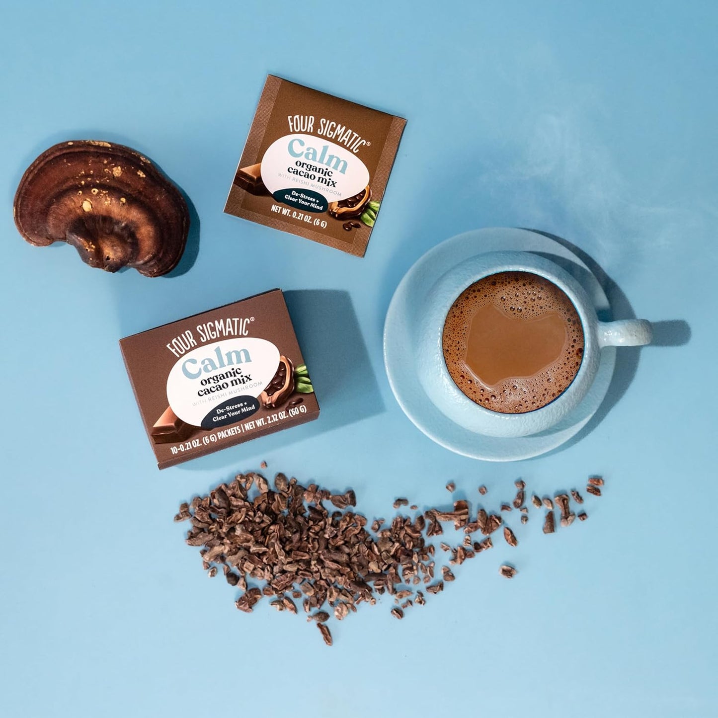 Four Sigmatic Mushroom Hot Cacao Mix with Reishi | Organic Reishi Mushroom, Cinnamon, Cardamom, Reduces Anxiety & Stress, Improves Sleep | USDA Organic | Vegan & Paleo (2 Packs of 10 Packets)