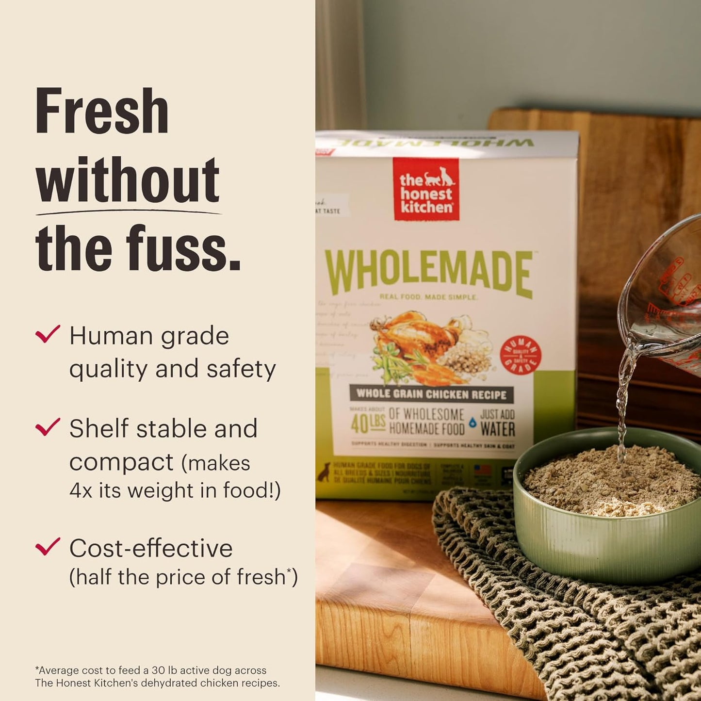 The Honest Kitchen Human Grade Wholemade™ Dehydrated Dog Food, Whole Grain Beef & Salmon, 10 lb (makes 40lbs)
