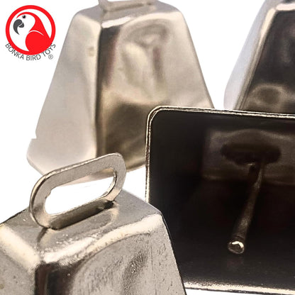 Bonka Bird Toys 1099 Pk4 Large Silver Cow Bells 2" Metal Bells for Small to Large Parrots DIY Bird Toy Parts Enrichment Accessories Conure Amazon Eclectus African Grey