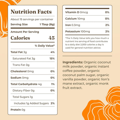 Four Sigmatic Vanilla Focus Mushroom Coffee Latte Plant-Based Organic Instant Latte with Lion’s Mane Mushroom for Focus and Mental Clarity Made With Just 6 Organic Ingredients 4.23 oz Bag