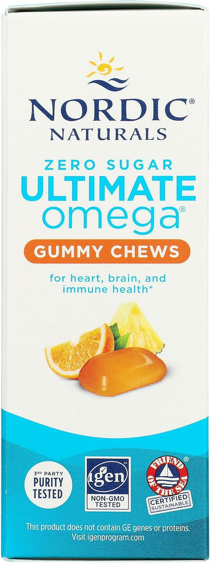Nordic Naturals Zero Sugar Ultimate Omega Gummy Chews - Tropical Fruit - 54 Gummy Chews - Non GMO - Optimal Wellness - 27 Servings