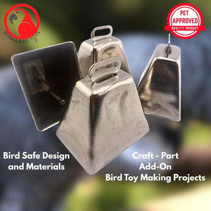Bonka Bird Toys 1099 Pk4 Large Silver Cow Bells 2" Metal Bells for Small to Large Parrots DIY Bird Toy Parts Enrichment Accessories Conure Amazon Eclectus African Grey