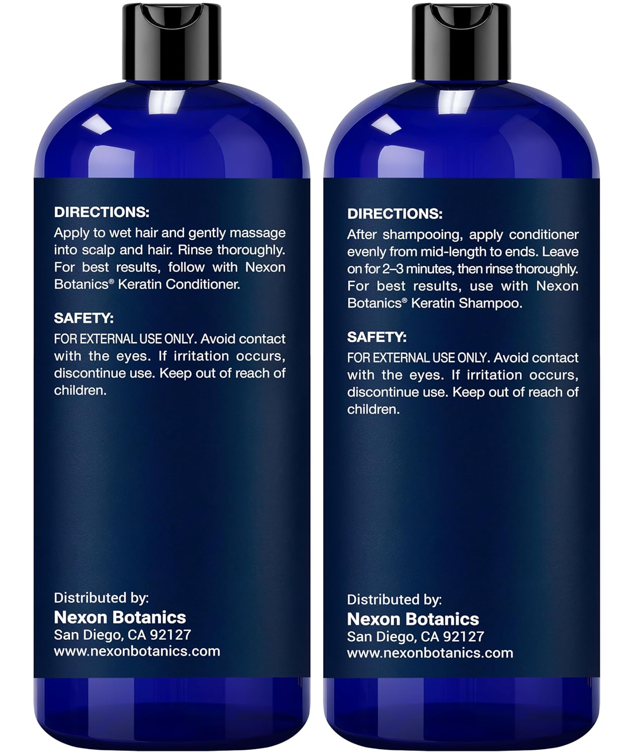 Keratin Shampoo and Conditioner Set 16 fl oz Each - Strengthening & Smoothing Care for Dry, Damaged, Frizzy or Keratin-Treated Hair - Color Protecting - Champu Cabello con Keratina - Nexon Botanics