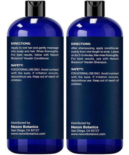 Keratin Shampoo and Conditioner Set 16 fl oz Each - Strengthening & Smoothing Care for Dry, Damaged, Frizzy or Keratin-Treated Hair - Color Protecting - Champu Cabello con Keratina - Nexon Botanics