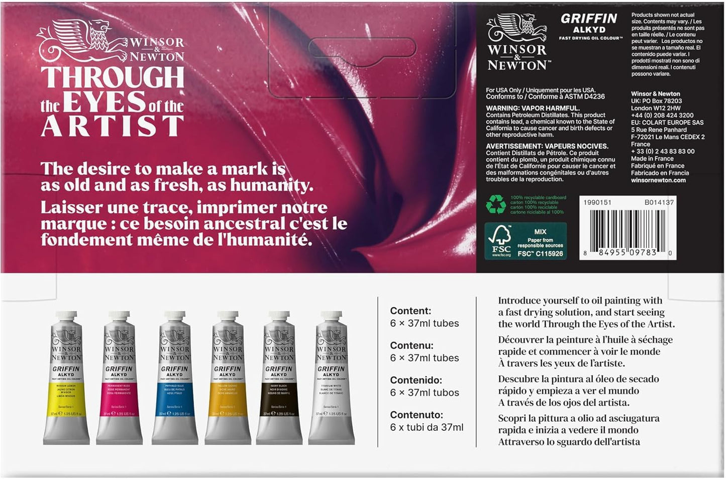 Winsor & Newton Griffin Alkyd Fast Drying Oil Paint, Beginners Set, 6 x 37ml Tubes
