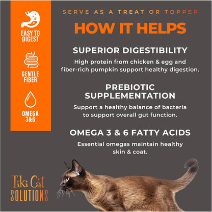Tiki Cat Solutions Supplements Digestion Mousse, Chicken & Egg in Broth, Formulated to Support Healthy Digestion, Functional Cat Food Supplement, 5.6 oz. Pouch (Pack of 20)