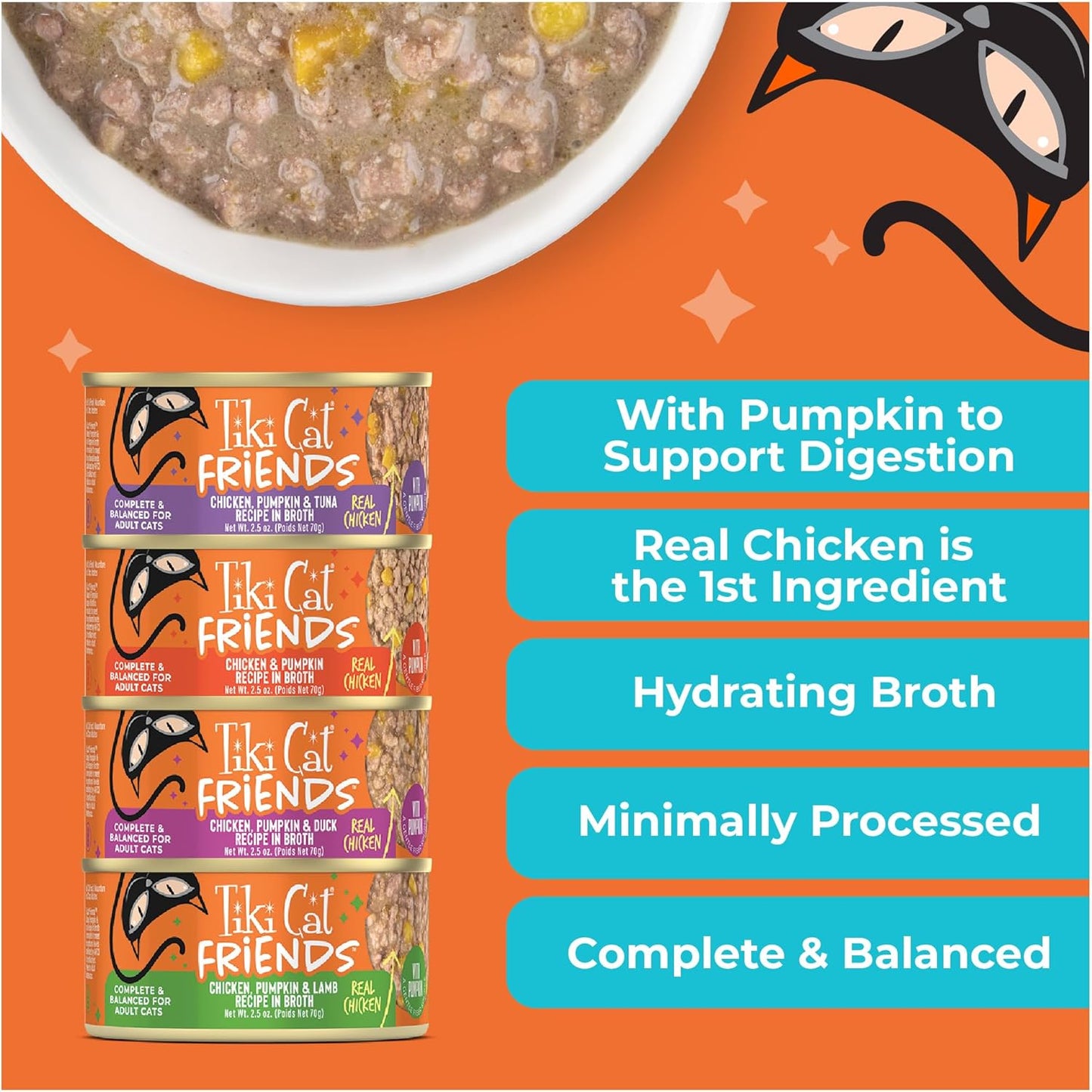 Tiki Cat Friends Chicken Variety Pack, High Protein & High Moisture Wet Cat Food for Adult Cats, 2.5 oz. Can (12 Count)