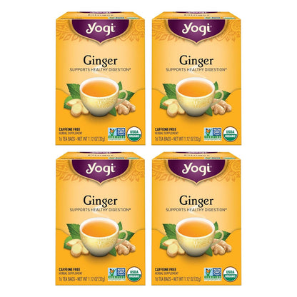Yogi Tea Ginger - 16 Bags per Pack (4 Packs) - Organic Digestive Support Tea - Includes Ginger Root, Lemongrass, Licorice Root, Peppermint Leaf & Black Pepper