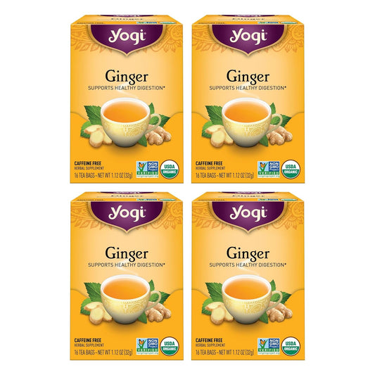 Yogi Tea Ginger - 16 Bags per Pack (4 Packs) - Organic Digestive Support Tea - Includes Ginger Root, Lemongrass, Licorice Root, Peppermint Leaf & Black Pepper