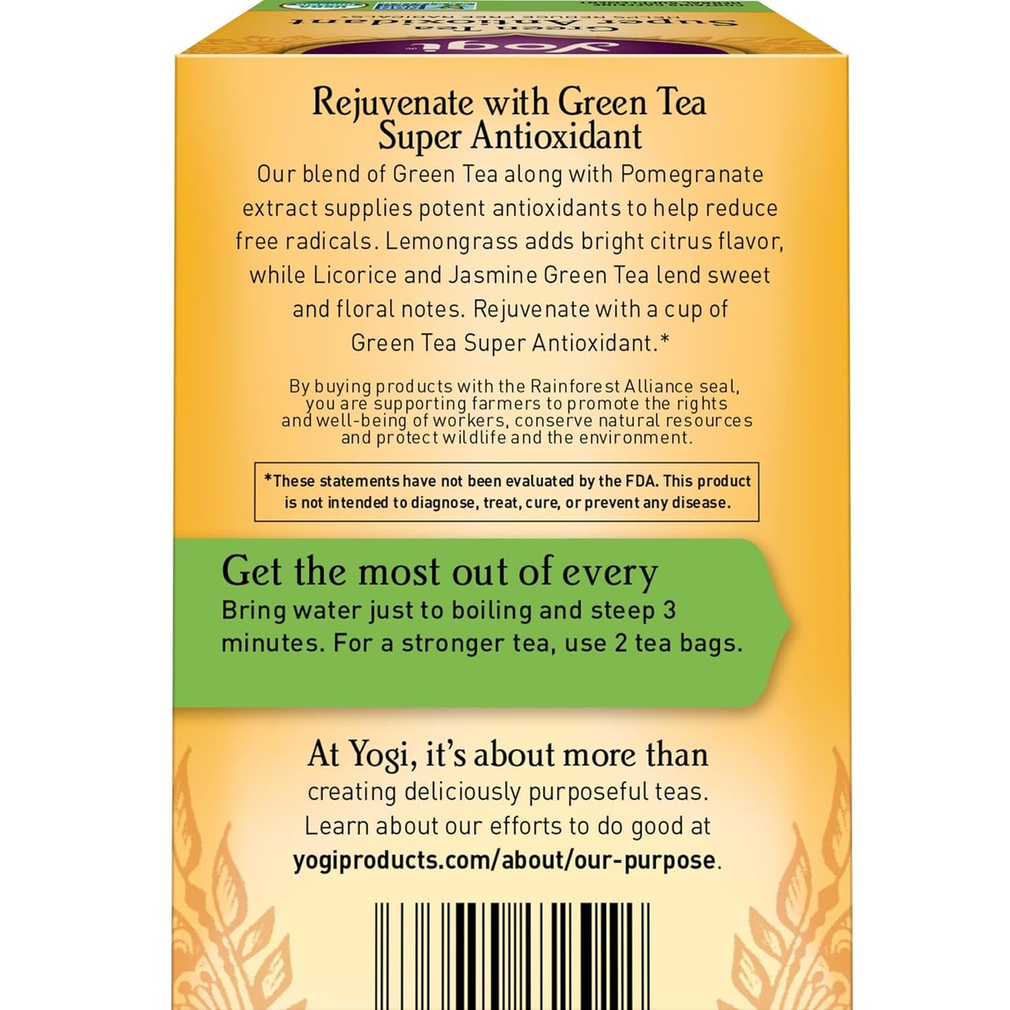 Yogi Tea Green Tea Super Antioxidant - 16 Bags per Pack (4 Packs) Organic Antioxidant Support