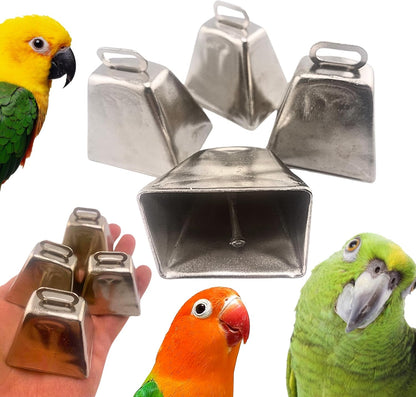 Bonka Bird Toys 1099 Pk4 Large Silver Cow Bells 2" Metal Bells for Small to Large Parrots DIY Bird Toy Parts Enrichment Accessories Conure Amazon Eclectus African Grey