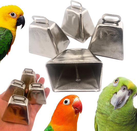 Bonka Bird Toys 1099 Pk4 Large Silver Cow Bells 2" Metal Bells for Small to Large Parrots DIY Bird Toy Parts Enrichment Accessories Conure Amazon Eclectus African Grey
