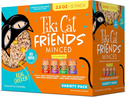 Tiki Cat Friends Chicken Variety Pack, High Protein & High Moisture Wet Cat Food for Adult Cats, 2.5 oz. Pouch (12 Count)