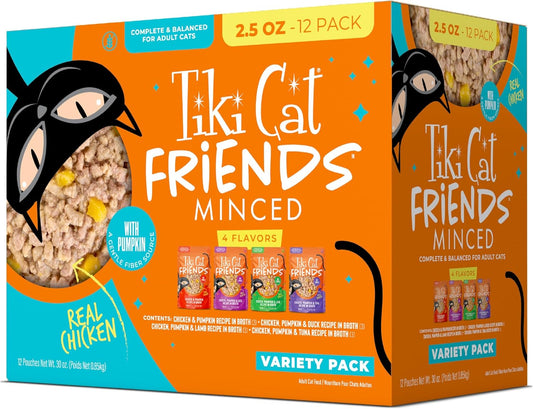 Tiki Cat Friends Chicken Variety Pack, High Protein & High Moisture Wet Cat Food for Adult Cats, 2.5 oz. Pouch (12 Count)