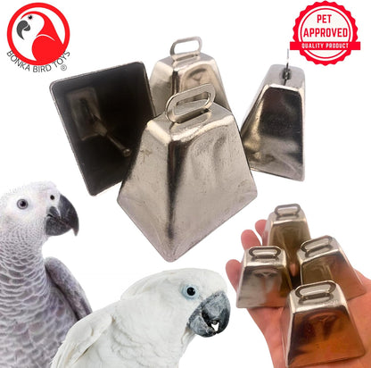 Bonka Bird Toys 1099 Pk4 Large Silver Cow Bells 2" Metal Bells for Small to Large Parrots DIY Bird Toy Parts Enrichment Accessories Conure Amazon Eclectus African Grey