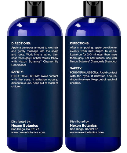 Chamomile Shampoo and Conditioner Set 16 fl oz - No Harsh Sulfates, Clarifying for Oily Dry and Frizzy Hair - Color Safe - Champu de Manzanilla - Nexon Botanics