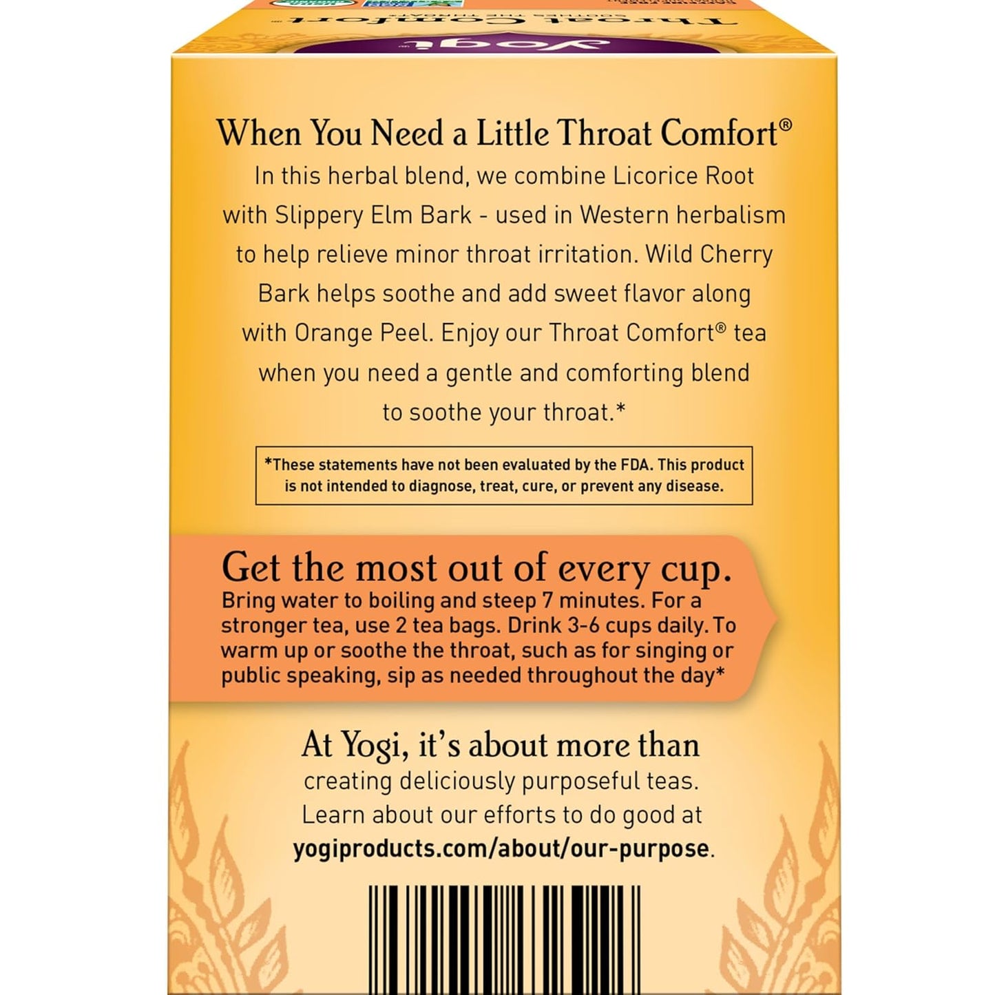 Yogi Tea Throat Comfort - 16 Bags per Pack (4 Packs) - Herbal Tea for Throats - Organic Throat Soothing - Includes Licorice Root, Wild Cherry Bark, Slippery Elm Bark & More