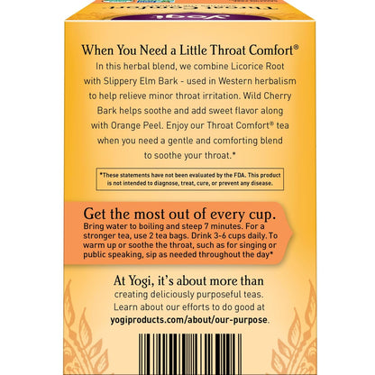 Yogi Tea Throat Comfort - 16 Bags per Pack (4 Packs) - Herbal Tea for Throats - Organic Throat Soothing - Includes Licorice Root, Wild Cherry Bark, Slippery Elm Bark & More
