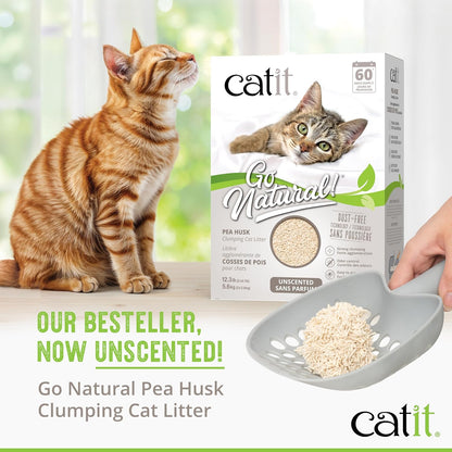 Catit Go Natural Pea Husk Clumping Cat Litter – Unscented, 12.3 lbs – Plant-Based, Eco-Friendly, Dust-Free & Flushable Cat Litter – Natural Clumping Formula, Low Tracking, Highly Absorbent