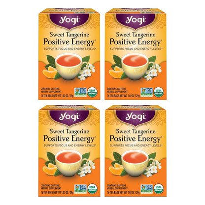 Yogi Sweet Tangerine Positive Energy Tea - 16 Tea Bags per Pack (4 Packs) - Organic Tangerine Energy Tea
