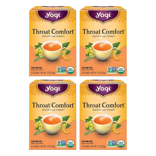 Yogi Tea Throat Comfort - 16 Bags per Pack (4 Packs) - Herbal Tea for Throats - Organic Throat Soothing - Includes Licorice Root, Wild Cherry Bark, Slippery Elm Bark & More