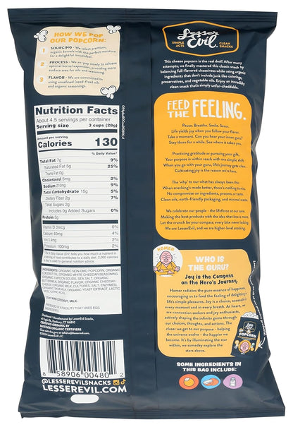 LESSEREVIL Organic Real Cheddar Popcorn, 4.6 OZ