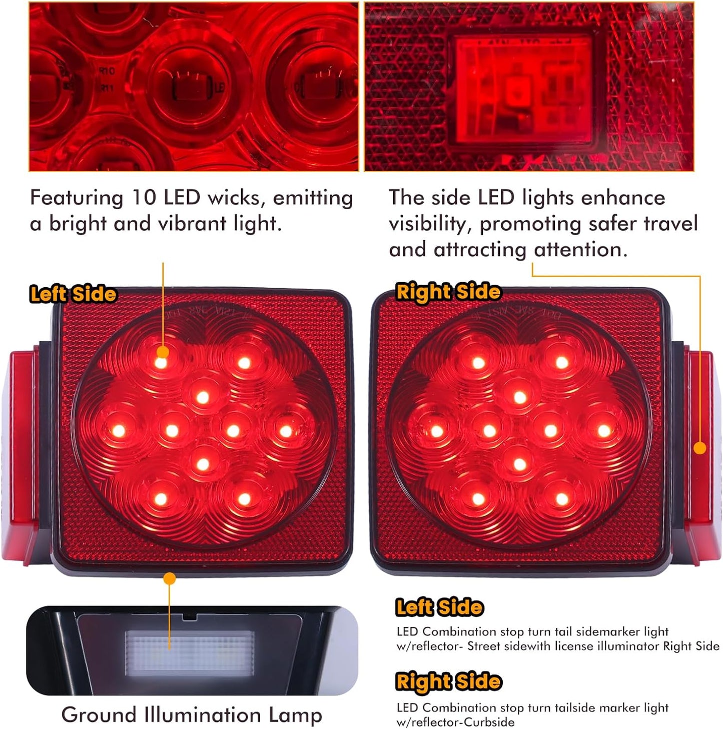 MAXXHAUL 70205 Trailer Light Kit - 12V All LED, Left and Right Waterproof Submersible for Trailers, Boat Trailer Truck Marine Camper RV Snowmobile, Red