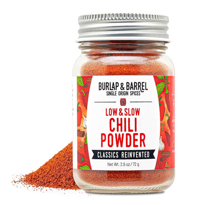 Burlap & Barrel Low & Slow Chili Powder – Smoky Pasilla, Kashmiri Chili & Smoked Paprika Blend for Chili, Tacos, Fries & Snacks – As seen on Shark Tank – 2.5oz Glass Jar