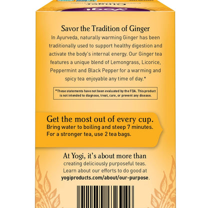 Yogi Tea Ginger - 16 Bags per Pack (4 Packs) - Organic Digestive Support Tea - Includes Ginger Root, Lemongrass, Licorice Root, Peppermint Leaf & Black Pepper