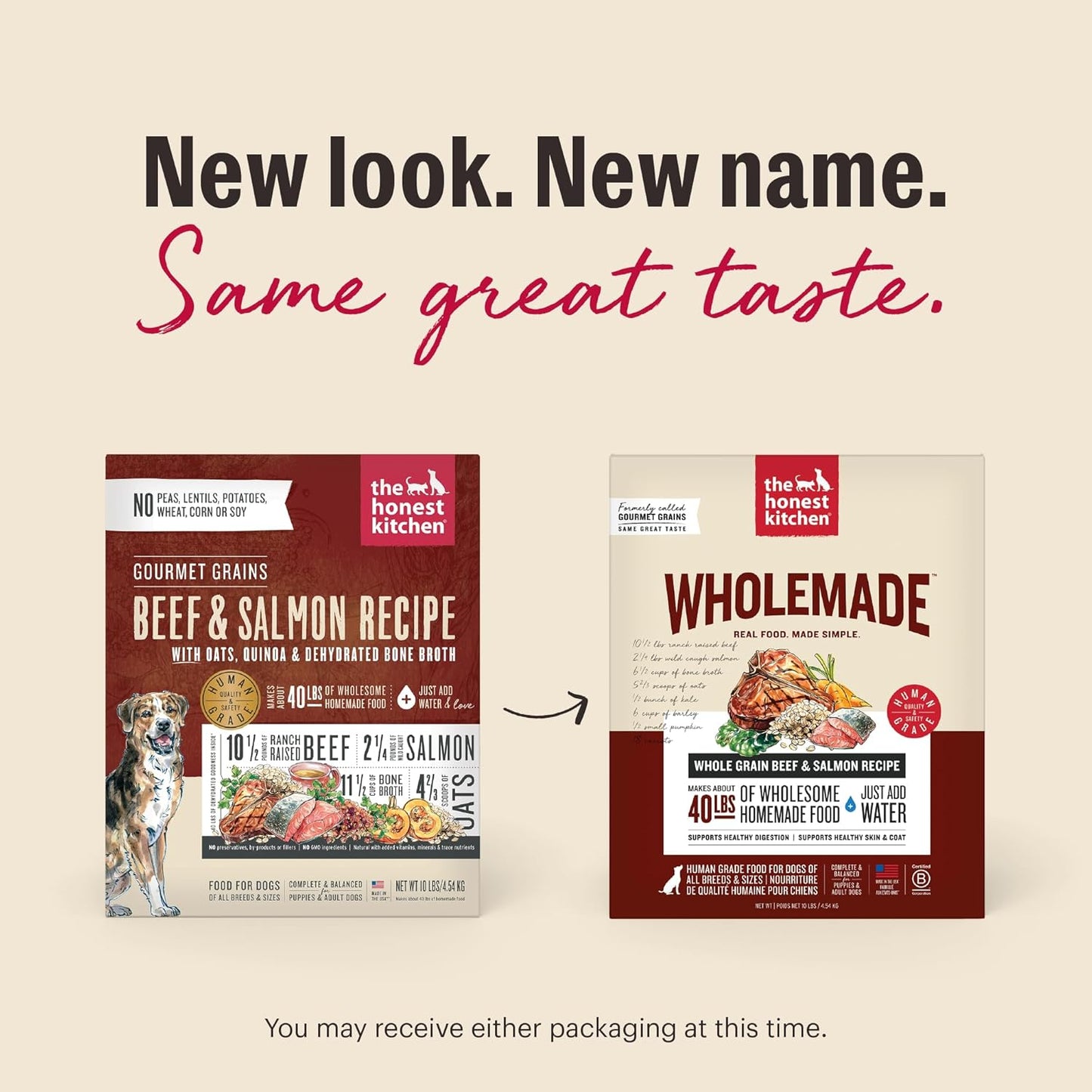 The Honest Kitchen Human Grade Wholemade™ Dehydrated Dog Food, Whole Grain Beef & Salmon, 10 lb (makes 40lbs)