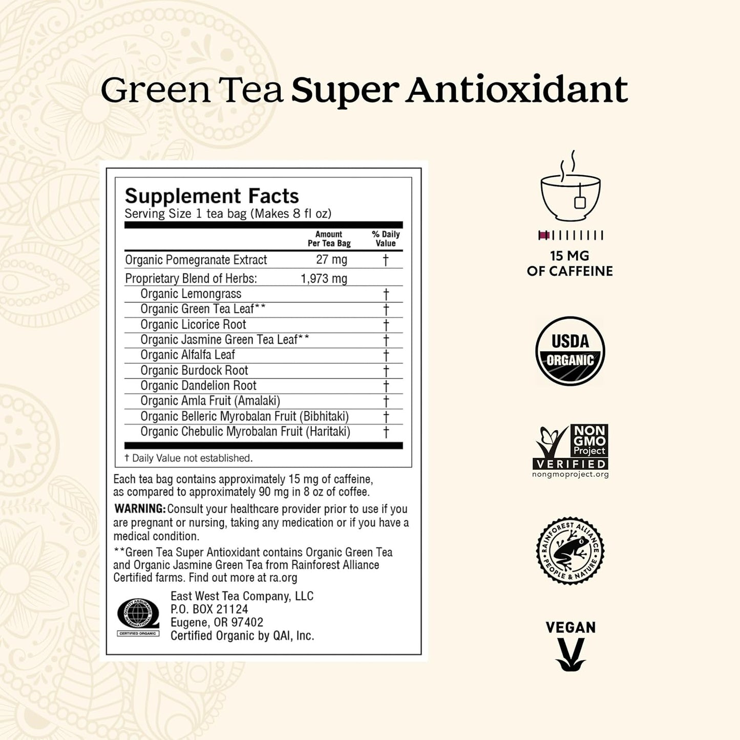 Yogi Tea Green Tea Super Antioxidant - 16 Bags per Pack (4 Packs) Organic Antioxidant Support