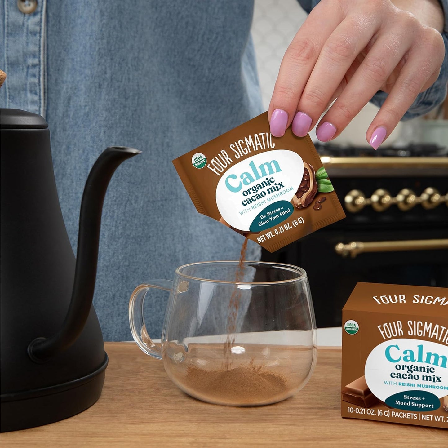 Four Sigmatic Mushroom Hot Cacao Mix with Reishi | Organic Reishi Mushroom, Cinnamon, Cardamom, Reduces Anxiety & Stress, Improves Sleep | USDA Organic | Vegan & Paleo (2 Packs of 10 Packets)