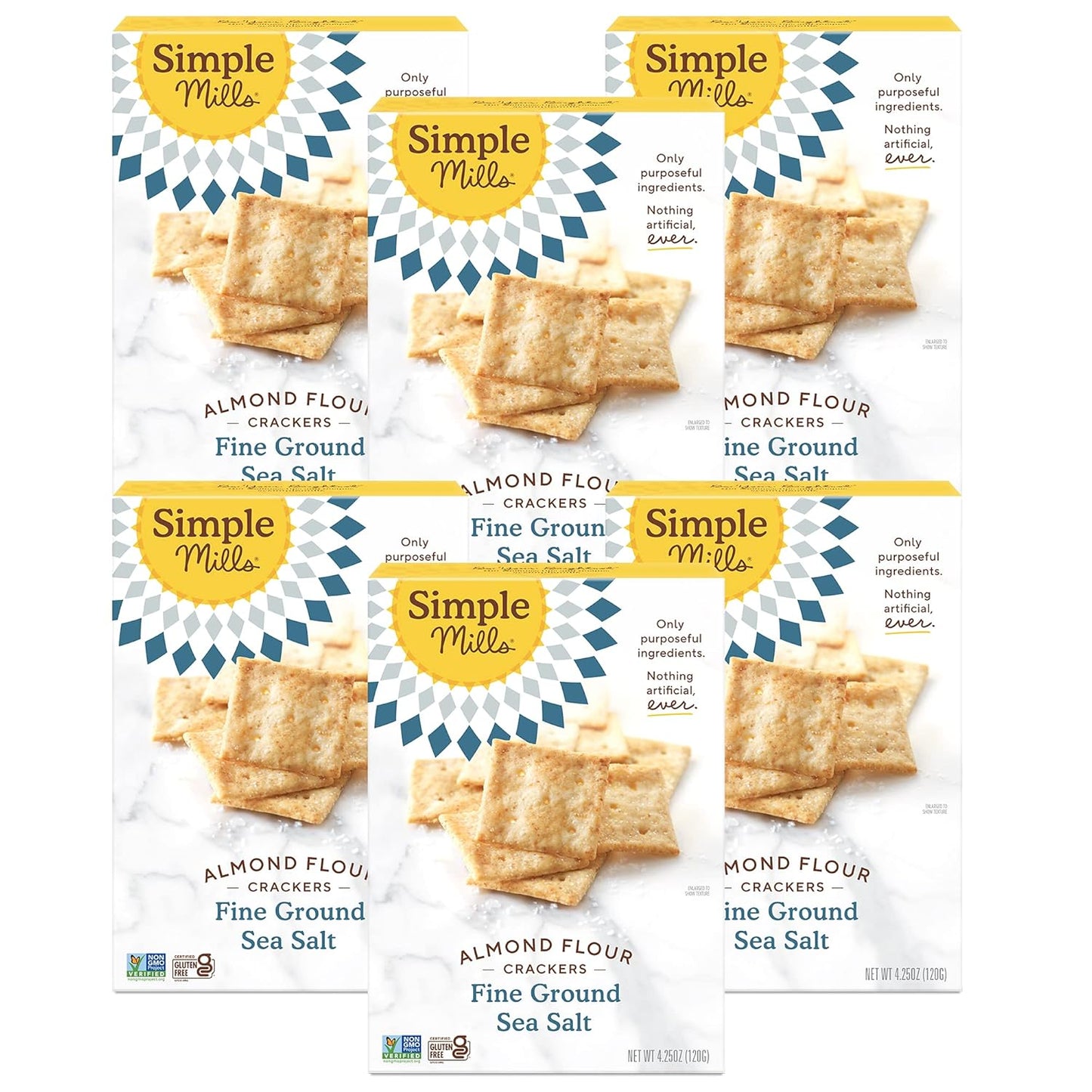 Simple Mills Almond Flour Crackers, Fine Ground Sea Salt, Gluten Free, Flax Seed, Sunflower Seeds, Corn Free, Good for Snacks, Made with whole foods, 6 Count (Packaging May Vary)