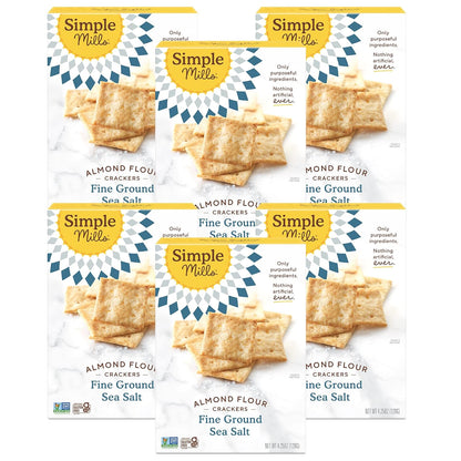 Simple Mills Almond Flour Crackers, Fine Ground Sea Salt, Gluten Free, Flax Seed, Sunflower Seeds, Corn Free, Good for Snacks, Made with whole foods, 6 Count (Packaging May Vary)