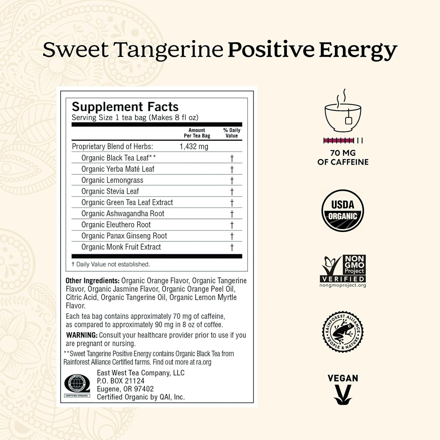Yogi Sweet Tangerine Positive Energy Tea - 16 Tea Bags per Pack (4 Packs) - Organic Tangerine Energy Tea