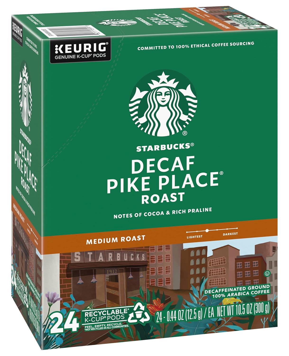 Starbucks Pike Place Decaffeinated Coffee Single-Serve K-Cup, 24 Count
