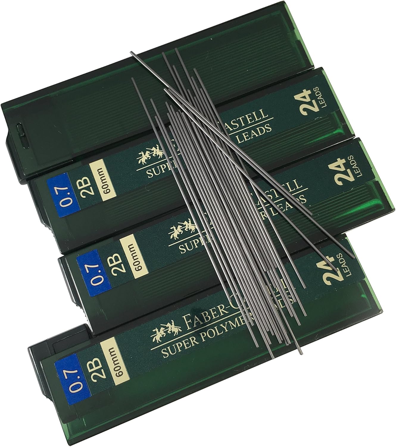 Faber-Castell 0.7mm 2B Super Polymer Premium Strong Dark Smooth Leads Mechanical Pencil Lead Refills For All 0.7 mm Mechanical Pencils (4 Tubes, 24 Leads Per Tube - Total 96 leads)