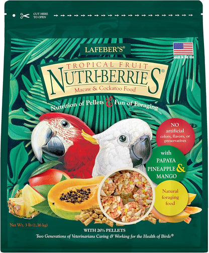 LAFEBER'S Tropical Fruit Nutri-Berries Pet Bird Food, Made with Non-GMO and Human-Grade Ingredients, for Macaws and Cockatoos, 3 lb