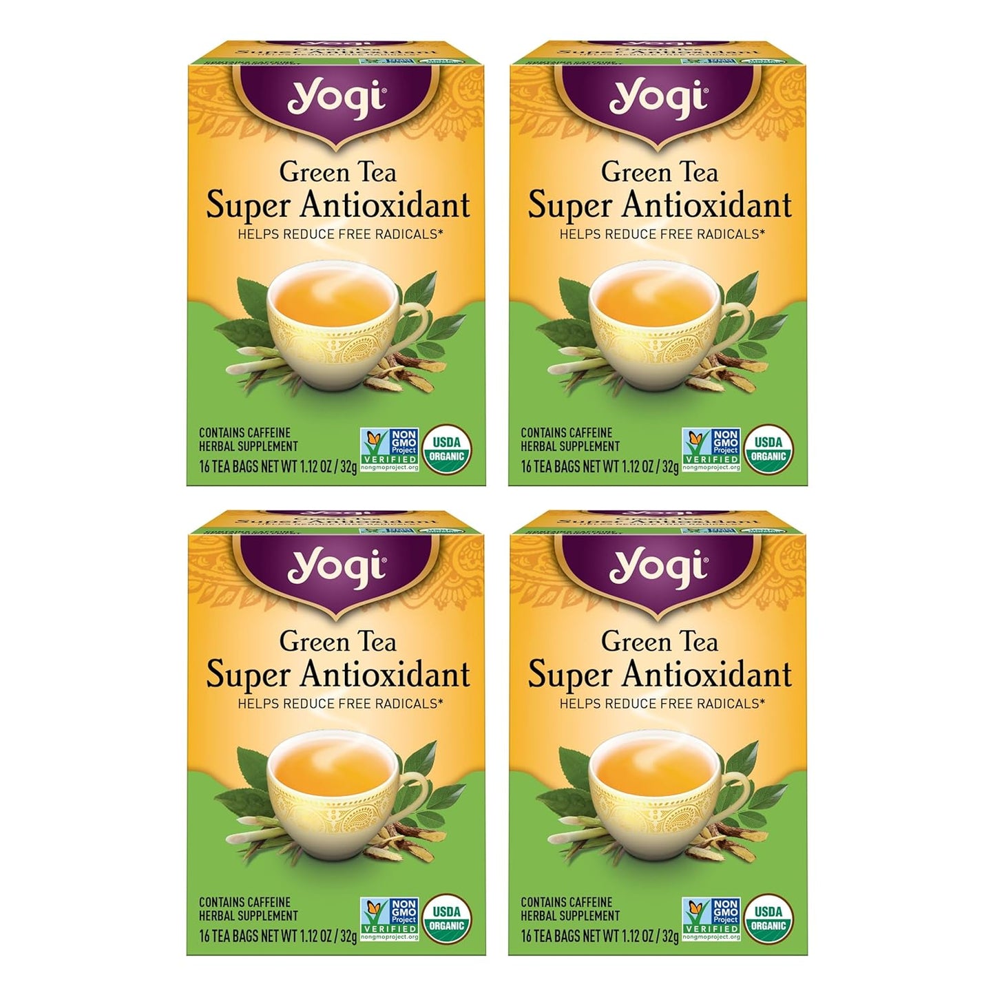 Yogi Tea Green Tea Super Antioxidant - 16 Bags per Pack (4 Packs) Organic Antioxidant Support